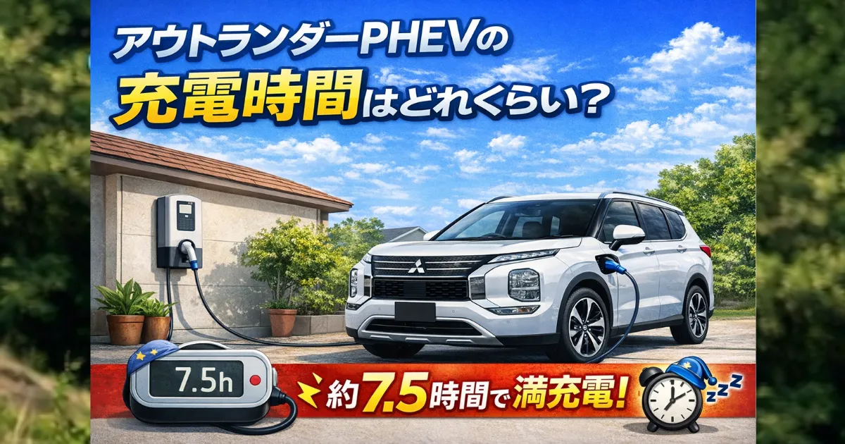 アウトランダーPHEVの充電時間を実測。家庭用コンセントで満充電まで何時間かかるのか、実際のデータとともに詳しく解説します。