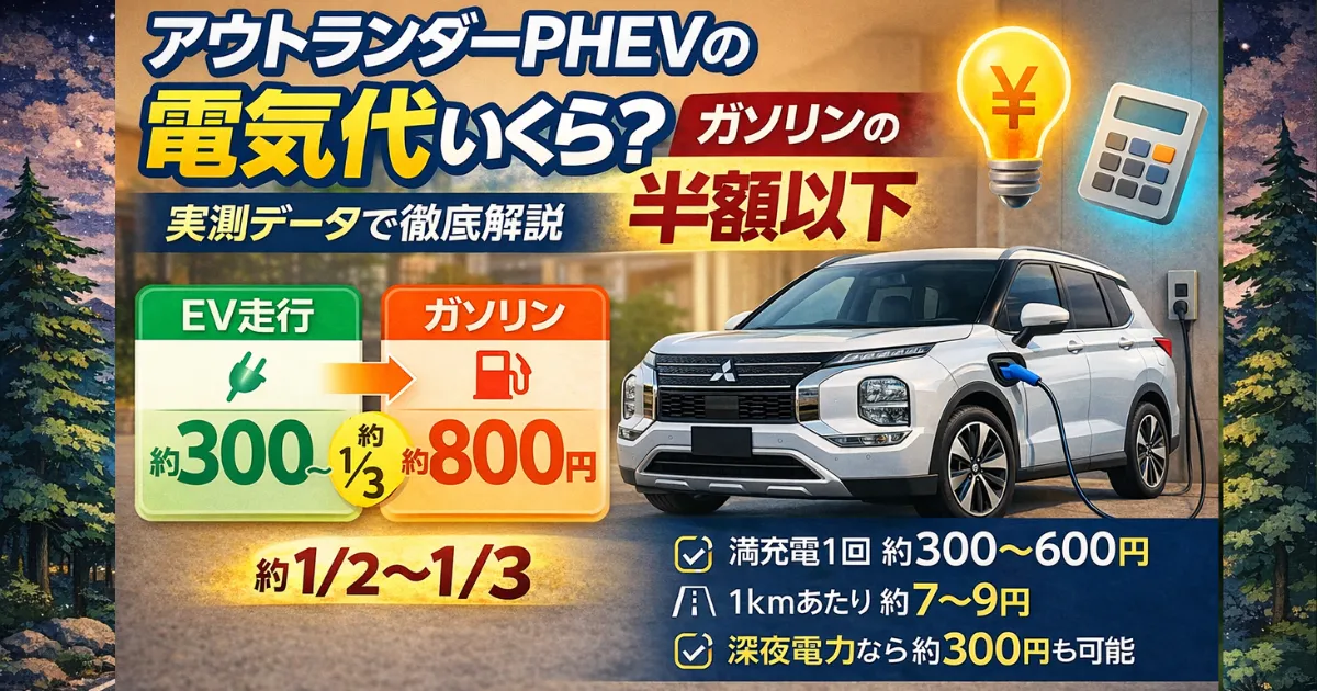 アウトランダーPHEVの電気代はいくら？満充電1回のコスト